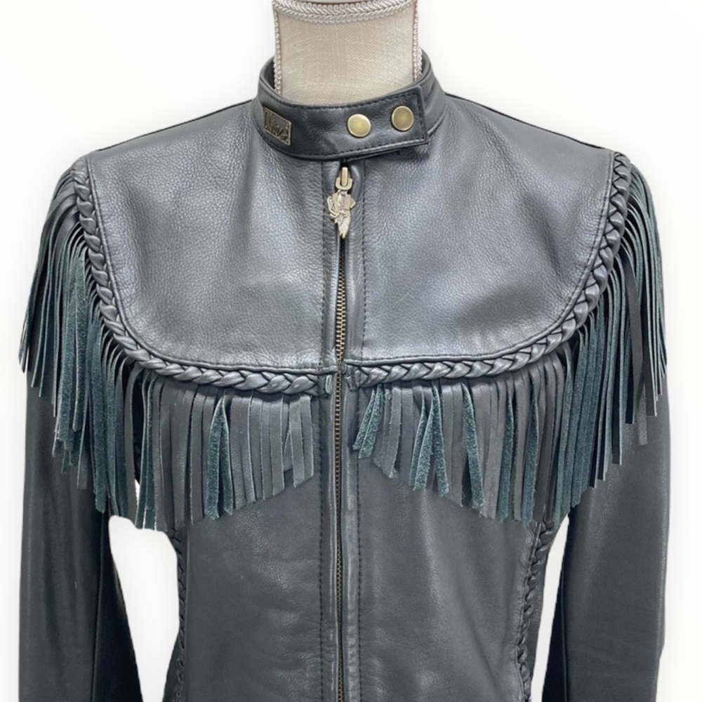 HARLEY-DAVIDSON Willie G Genuine Leather Women’s Black Fringe Jacket Sz Medium - Picture 4 of 16